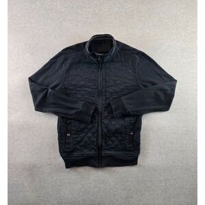 Banana Republic Jacket Men's M Black Quilted Bomber Full Zip Preppy Knit‎ Sleeve